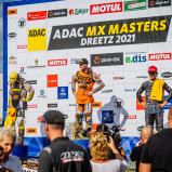 Gesamtsiegerehrung v.l.n.r.: Jordi Tixier ( Frankreich / KTM / KTM Sarholz Racing Team ), Cyril Genot ( Belgien / KTM / KTM Sarholz Racing Team ) und Tom Koch ( Deutschland / KTM / Kosak Racing Team ) beim ADAC MX Masters